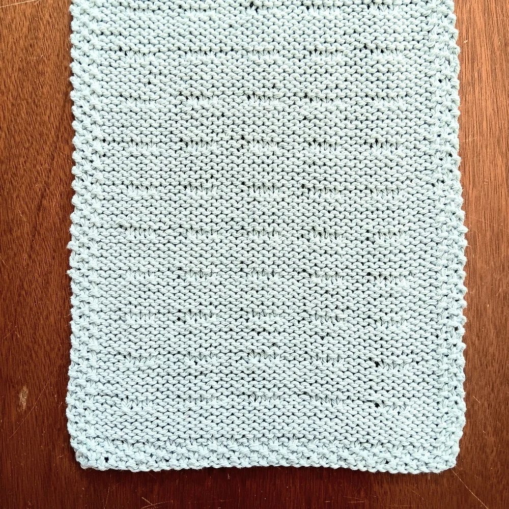 Hand Crafted Hand Knit Light Silver Gray Textured Dash Stripe Cotton Hand Towel